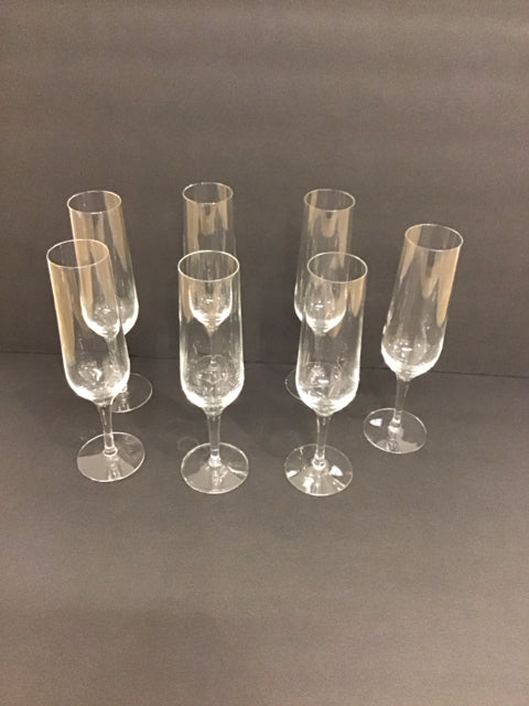 Set/7 Orrefors Crystal Champagne Flutes