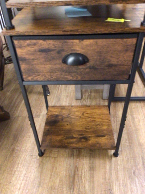 Wood & Black Metal Industrial Style One Drawer End Table