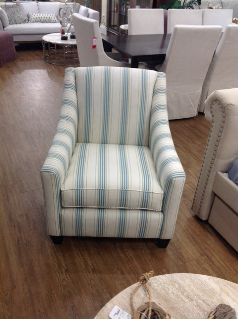 Bassett Cream Chair with Blue/Green Stripe