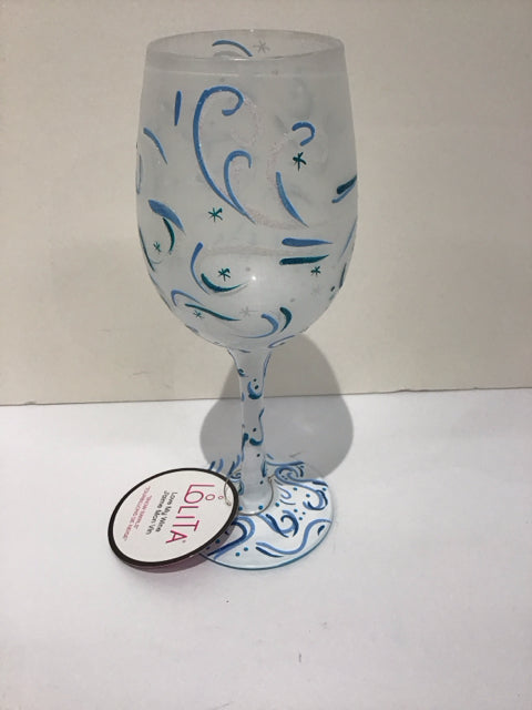 9" "Snow Swirls" Hand Painted Lolita Wine Glass