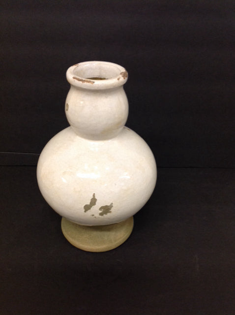 9" White Crackled Weathered Clay Vase