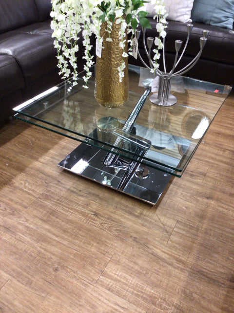 33" Square Glass & Chrome Swivel Top Coffee Table