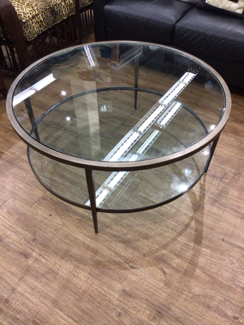 Round Metal Two Tier Glass Top Coffee Table