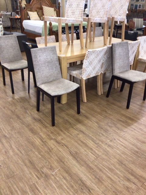 AS-IS Set Of 4 Dark Wood Upholstered Dining Chairs(Light Soil)
