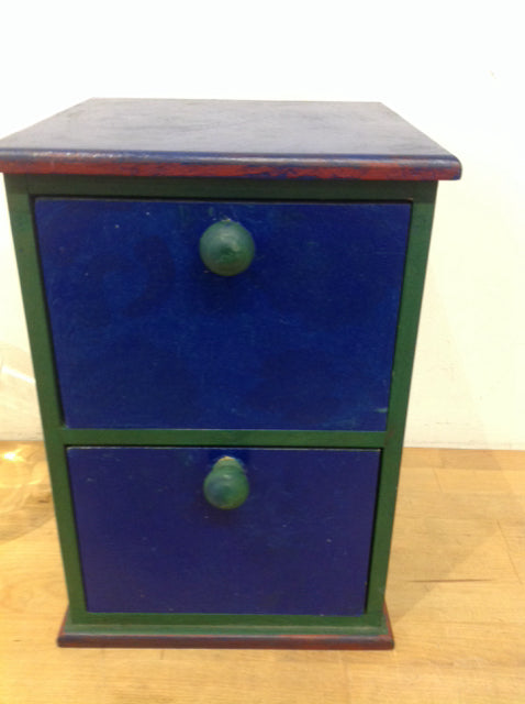 14" Painted Blue & Green 2 Drawer Box