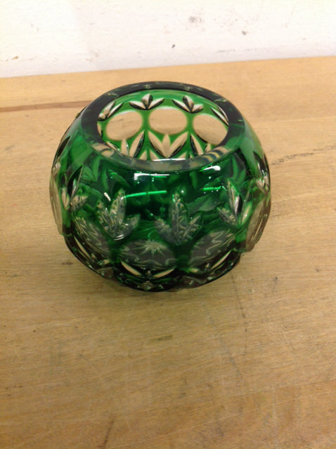 Bowl- 3" Green Cut To Clear Crystal