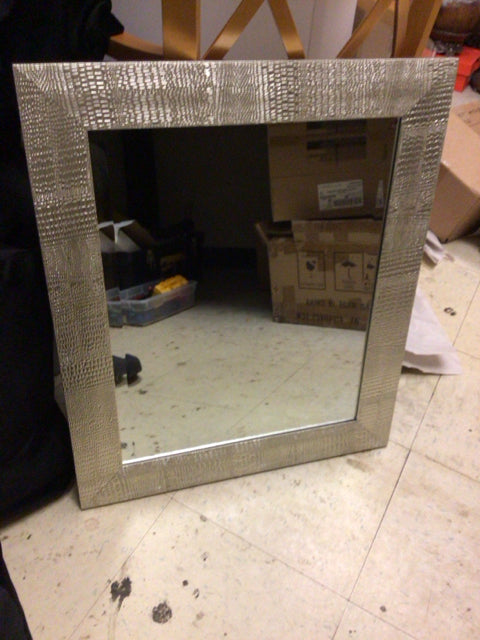 Silver Faux Skin Framed Beveled Mirror