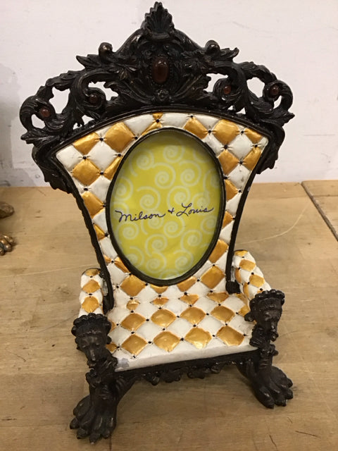 4"x6" Ornate Chair Shaped Yellow & White Photo Frame