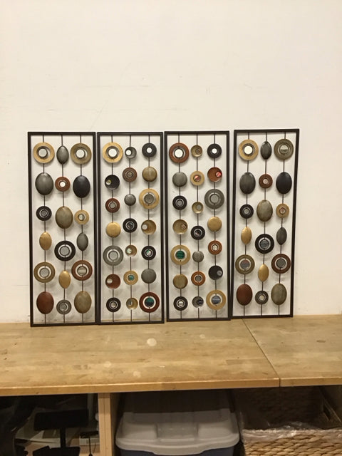 4-Panel Metal Hanging Pieces w/Discs w/Mirrors