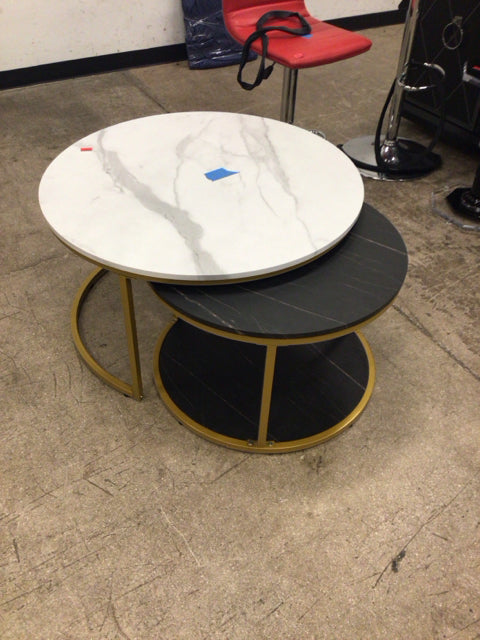 Round Faux Marble Nesting Two PC Coffee Table