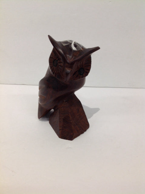 Wood Carved Owl on Wood Perch