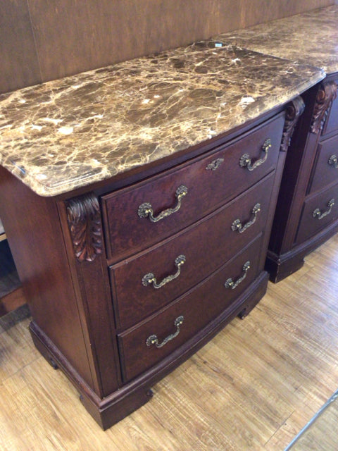 Thomasville Mahogany Three Drawer Marble Top Nightstand