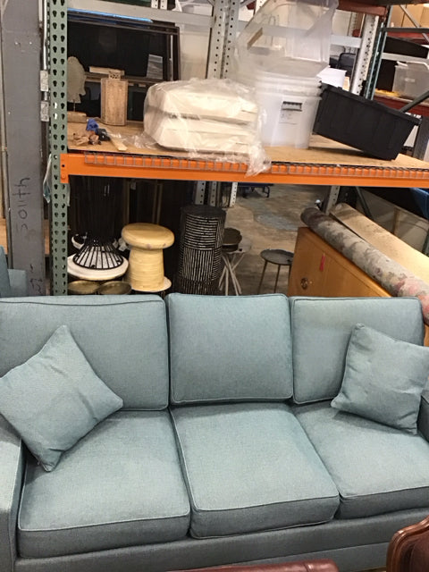 Ethan Allen Teal/Ivory Woven Patterned Upholstered Sofa