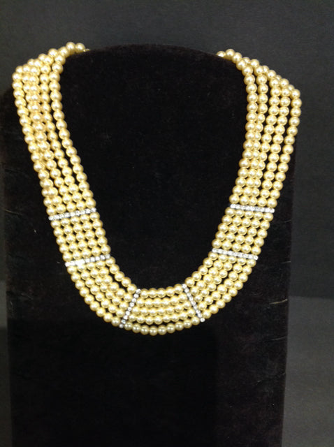 5-Strand Faux Pearl w/Rhinestone Necklace