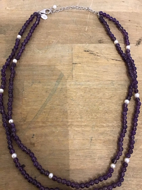 Purple & Pearl 2 Strand Beaded Necklace
