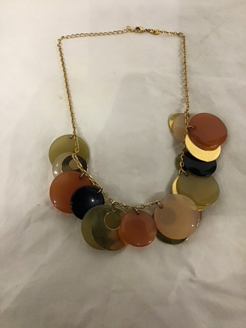 Goldtone Necklace W/Multi Colored Discs