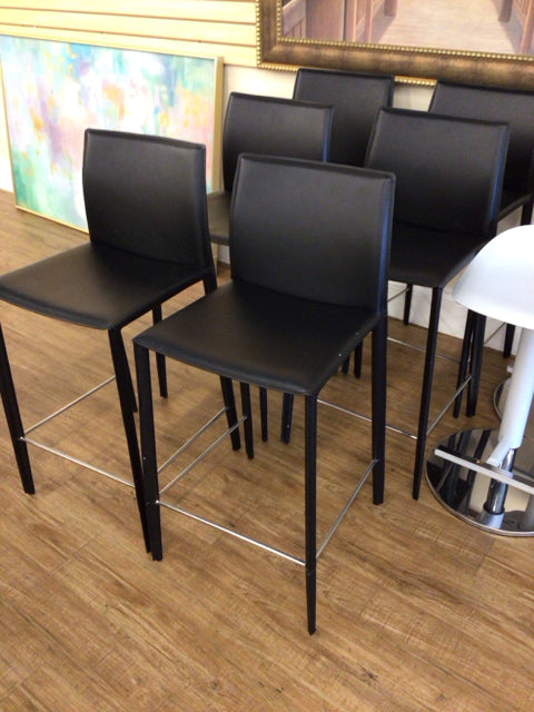 As-IS Set Of 6 Mobital Furniture Black Leather Bar Stools