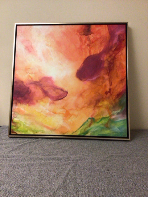31 1/2" Square Baers Furniture Green/Orange/Red Framed Abstract Print