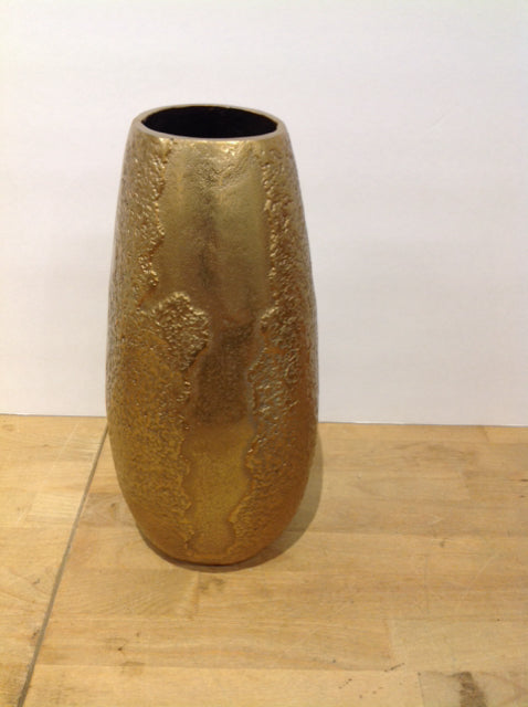 13" Gold Metal Vase w/Raised Design