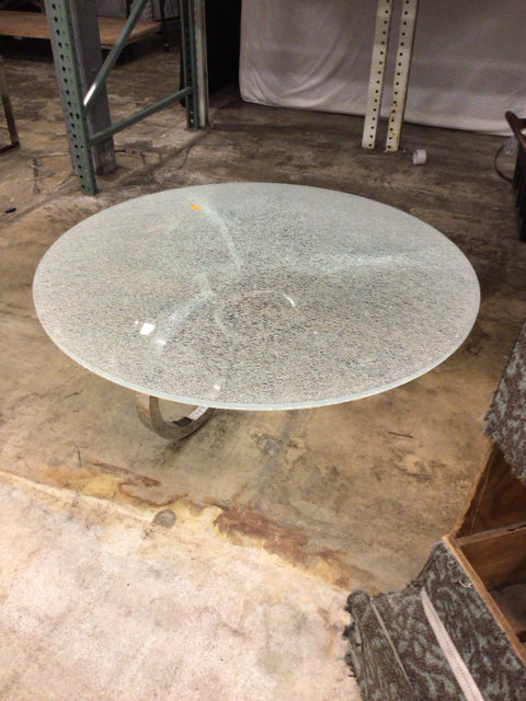 Judith Norman Round Crackle Glass Top Chrome Base Coffee Table