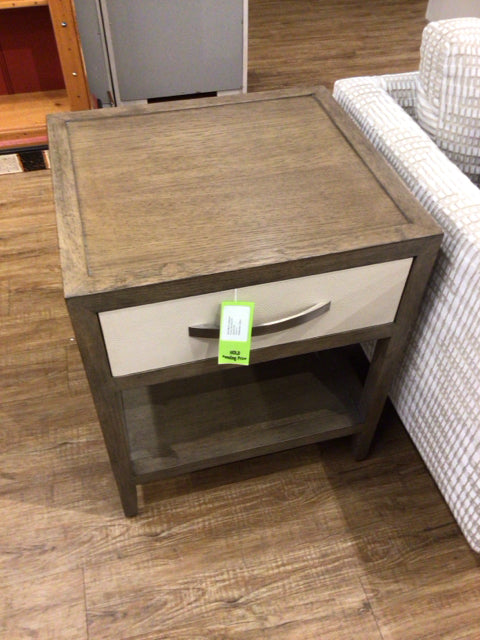 As-Is Bassett Modern "Emilia" Leather Shagreen & Wood Nightstand