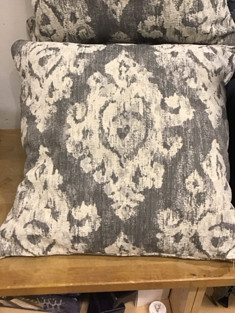 24" Cream & Gray Damask Down Filled Pillow