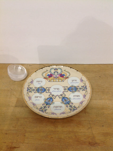 Decorative Ceramic Painted Seder Plate w/Cups