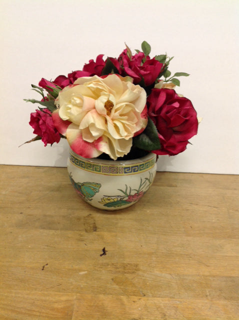 5" Oriental Vase w/Silk Peonies