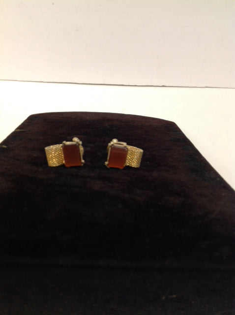 Gold Cufflinks w/Brown Stone