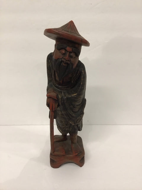 12" Wood Carved Taoist Immortal