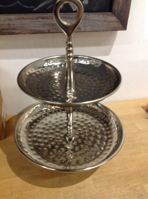 Tray- 15" India 2 Tier Silver Metal