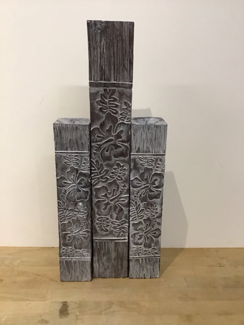 14",12" Set/3 Graduated Bali Wood Candle Holders