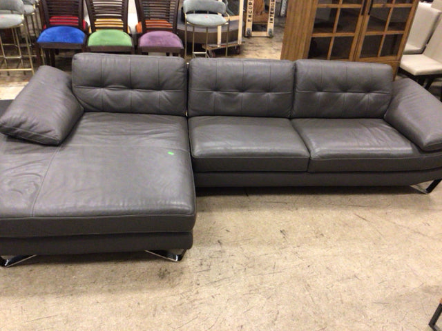 Grey Vinyl Two Pc Sectional Chrome Feet