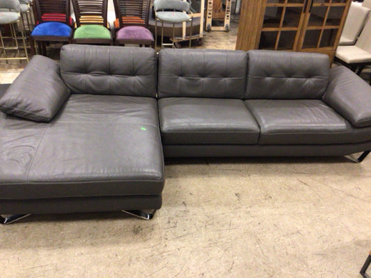 Grey Vinyl Two Pc Sectional Chrome Feet