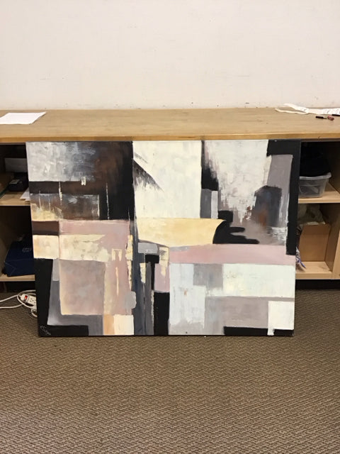 36x48 Pink/Black Grey/Yellow Abstract