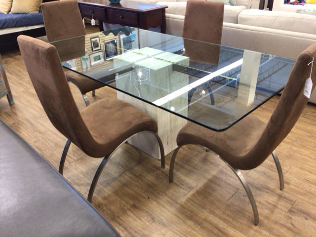 42" X 72" Glass Top Travertine Base Dining Table