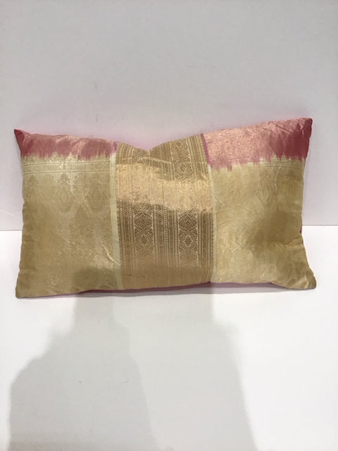 Gold Silk Lumbar Pillow w/Pink Decor