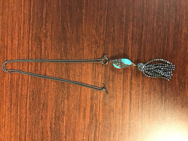 Black Metal Turquoise Tassle Necklace