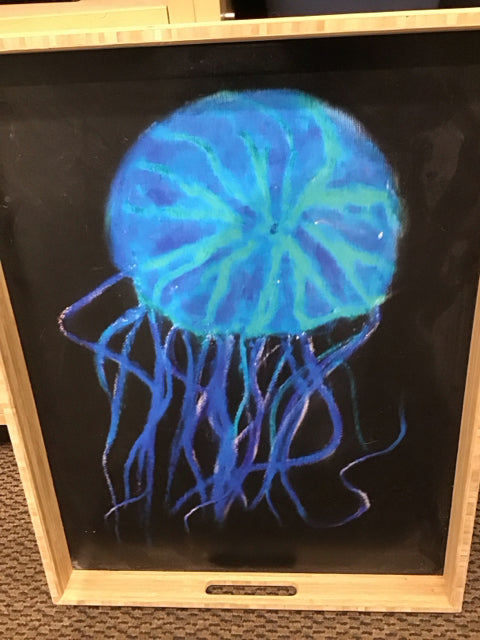 22.5"x17.5" Wood Tray W/Blue Jelly Fish Tray