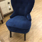 AS-IS Blue Button Tufted Back Fabric Chair(Chip In Leg)