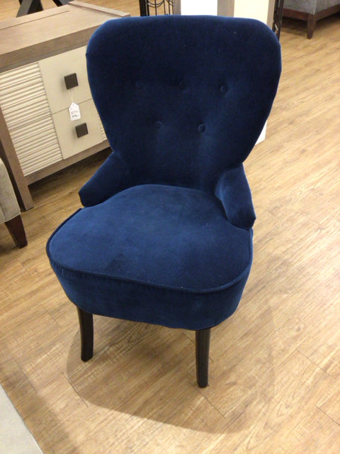 AS-IS Blue Button Tufted Back Fabric Chair(Chip In Leg)