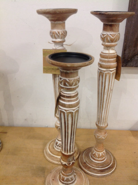 Candle Holder- Set Of 3 Wood Carved