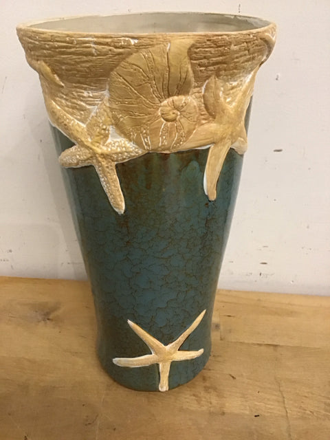 12" Shell Green & Beige Ceramic Vase