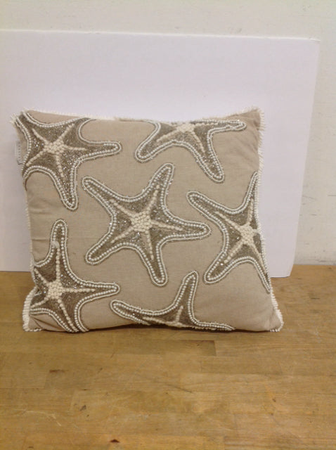 17" Linen/Cotton Pillow w/Beaded Starfish