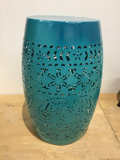18.5" Turquoise Metal Garden Stool