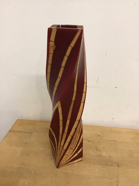 16" Red Resin Bamboo Vase