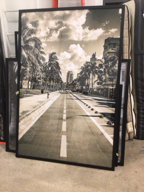 50" X 74"Black & White Framed Miami Print
