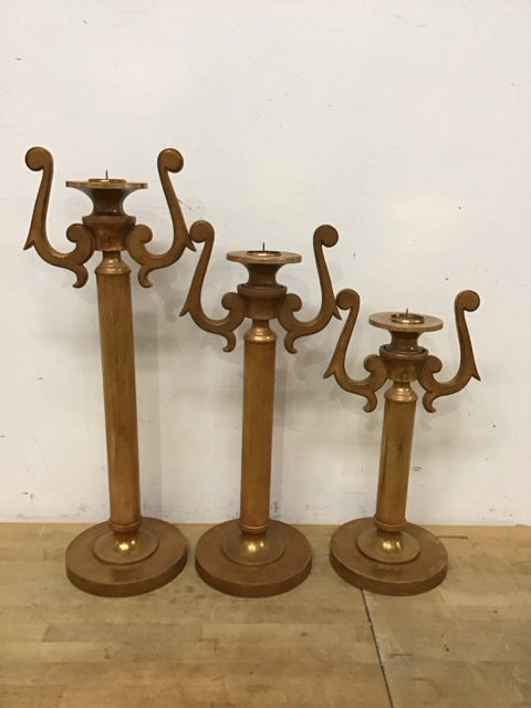Set Of 3 Brushed Metal Pillar Candle Holders