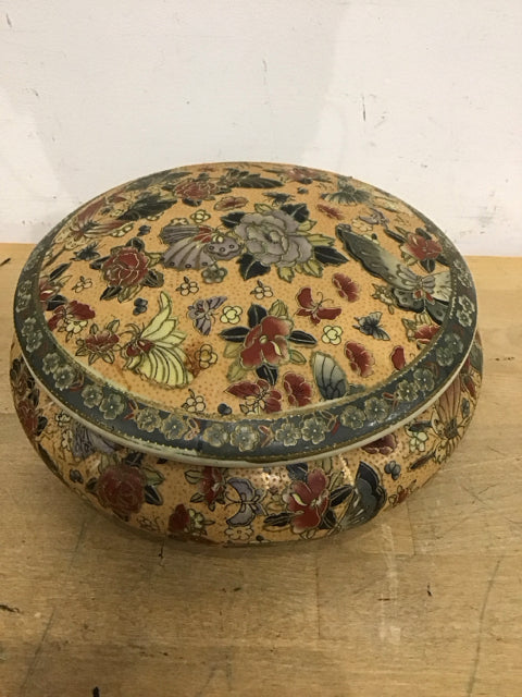 12" Asian Ceramic Decorative Bowl W/Lid