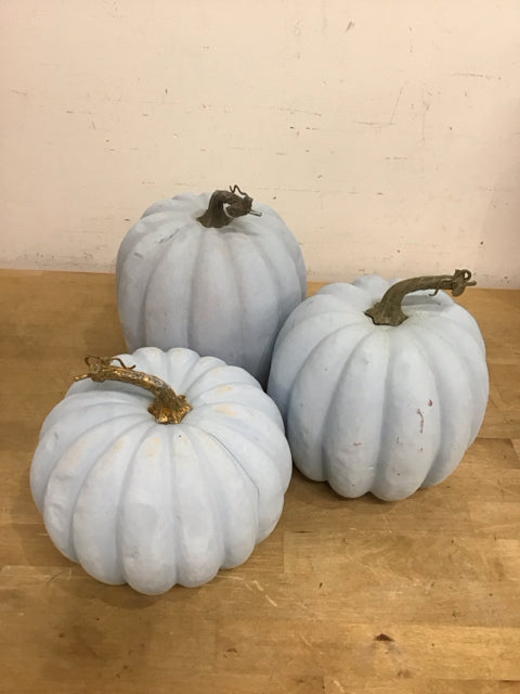 Set Of 3 Blue Decorative Pumpkins